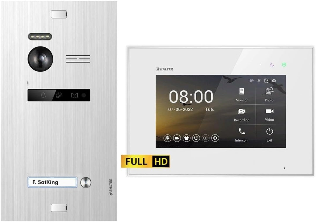 Balter EVO HD Silber/Weiss Video Türsprechanlage Set für 1 Familienhaus (1x Türstation mit Full HD-K