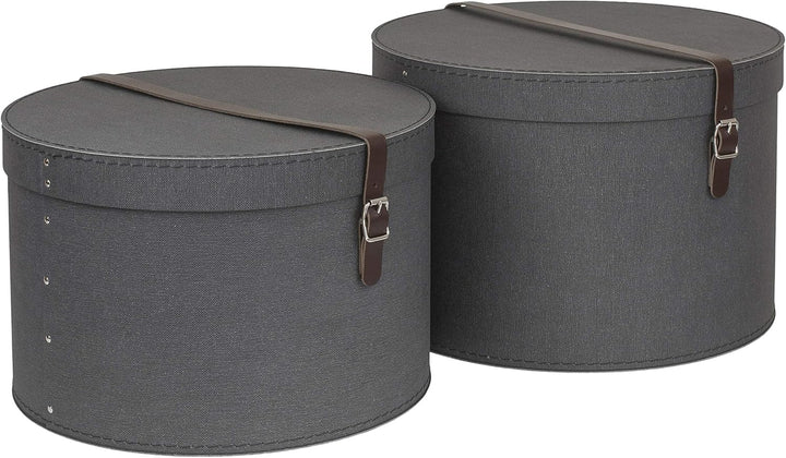 BIGSO RUT 2er-Set Aufbewahrungsbox mit Deckel – runde Ordnungsbox mit Lederriemen – grosse und klein