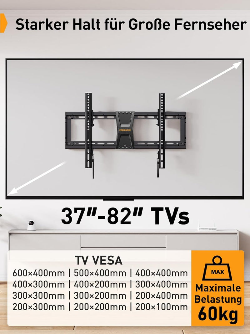 Perlegear TV Wandhalterung für die meisten 37-82 Zoll Fernseher bis zu 60 kg, neigbare Fernseher Hal