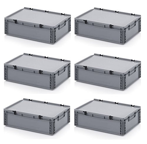 Auer Packaging 6x Eurobehälter 60 x 40 x 18,5 mit Scharnierdeckel inkl. gratis Zollstock 6er Set