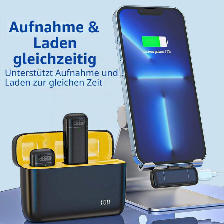 2st. Lavalier Mikrofon Wireless für iPhone iPad Android mit 400mAh Ladekoffer, Plug&Play Handy Mikro