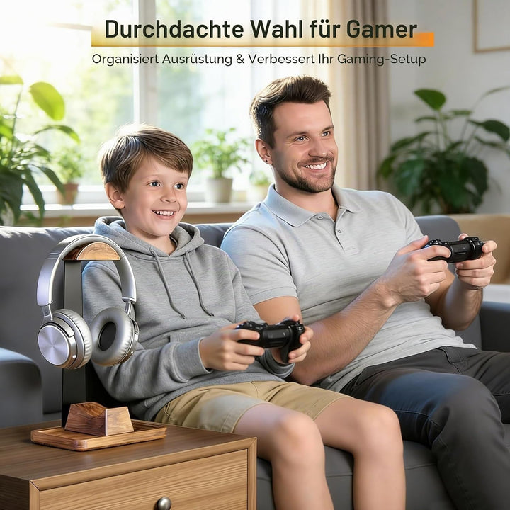 Kopfhörer und Controller Ständer aus Walnussholz, Kopfhörer Halterung Halter aus Holz, Headset Ständ