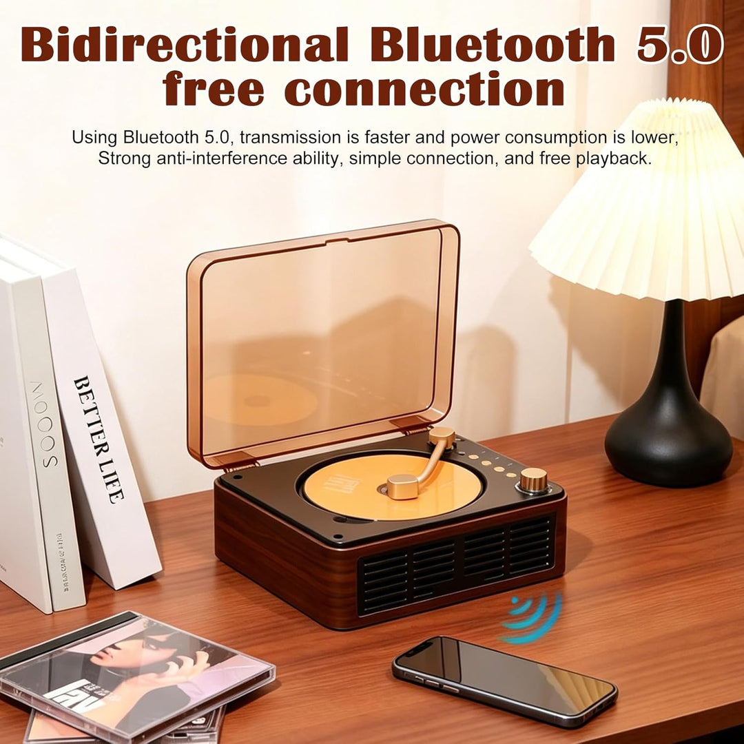 Bluetooth CD Player Tragbar mit Lautsprecher, Wiederaufladbarer Vintage CD Spieler für Zuhause,Unter