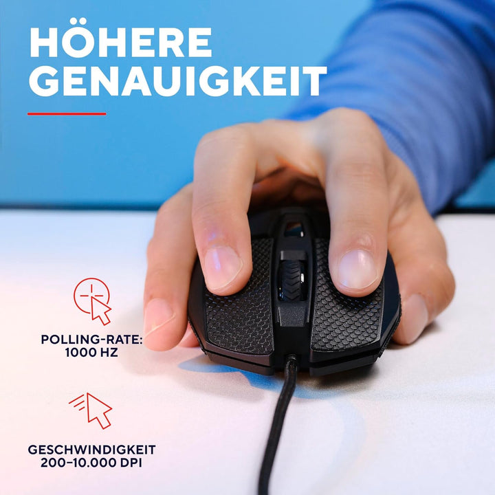GXTrust 121 Felox+ Programmierbare Gaming Maus mit Grip Pads, 10000 DPI, USB Kabel 180 cm, Mehrfarbi