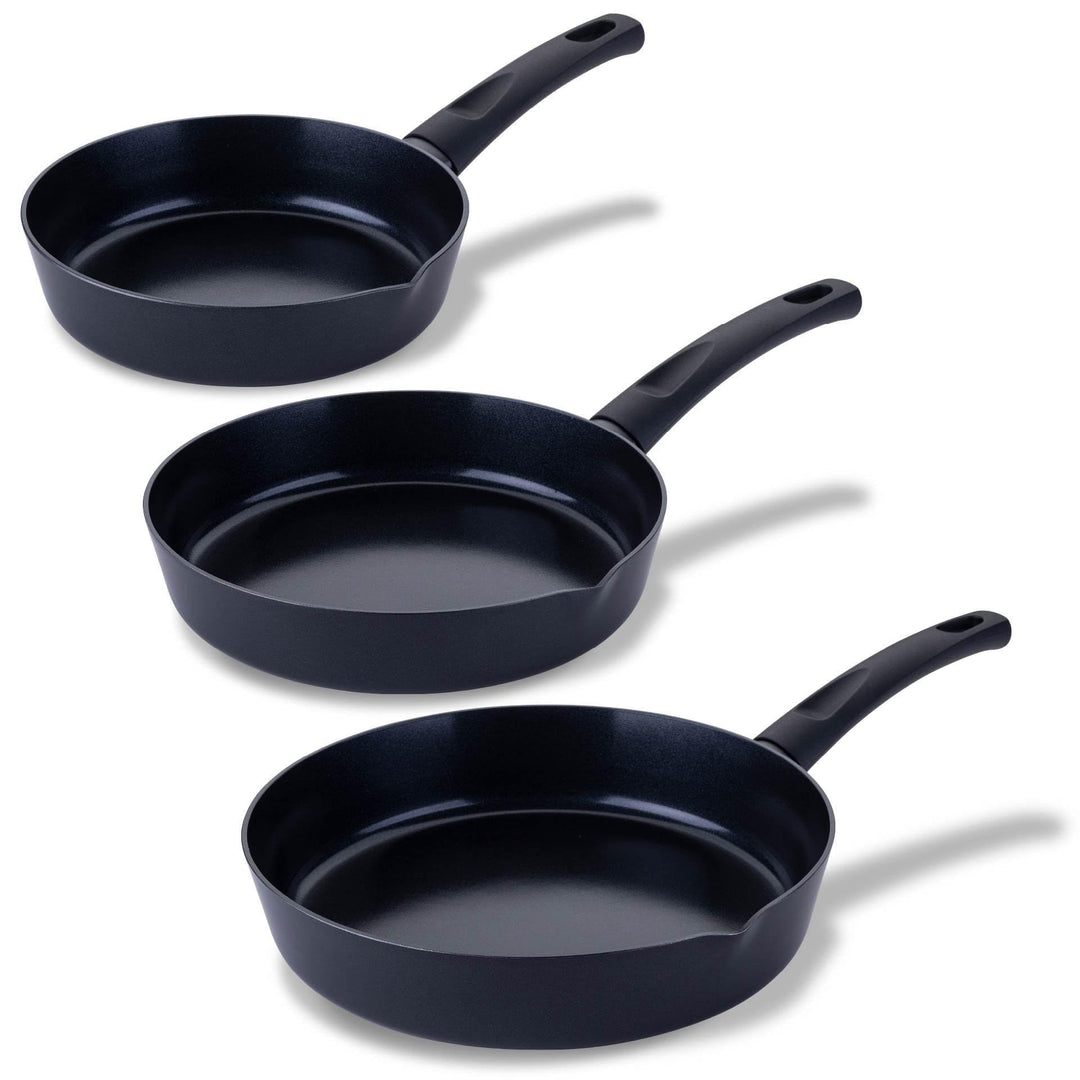 FACKELMANN Pfannenset Highrise 3-tlg Ø 20/24/28 cm – Antihaft-Bratpfannen aus recyceltem Aluminium,