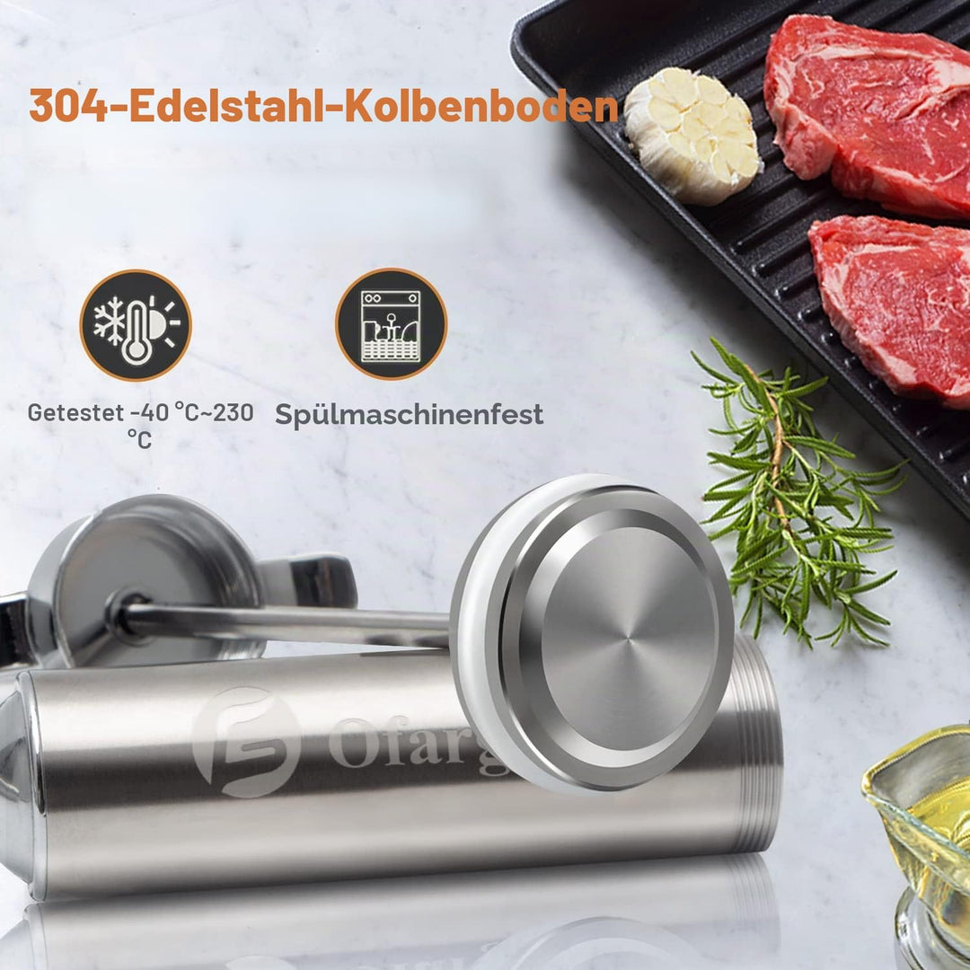 Ofargo Edelstahl Fleischspritze mit 3 Marinadeneinspritznadeln für Holzkohlegrills, 59 ml Fassungsve