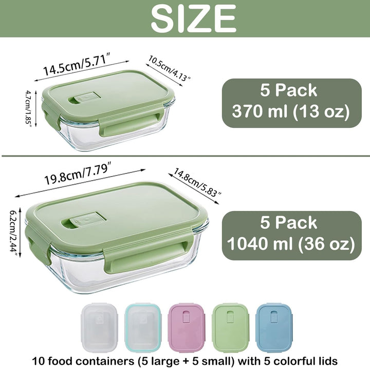 MerryNine Frischhaltedosen mit Deckel, 10 Stück Glas Meal Prep Container Auslaufsicher Luftdicht Gla