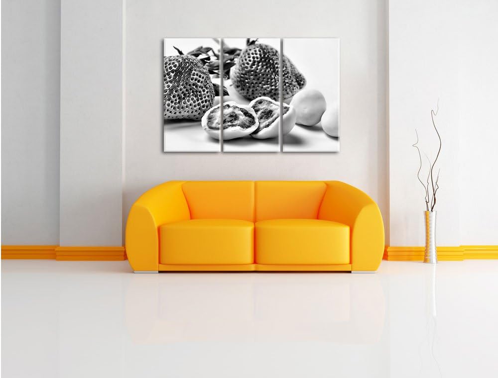 Pixxprint Monocrome, Köstliche Erdbeeren mit Schokolade umhüllt 3-Teiler Leinwandbild 120x80 Bild au