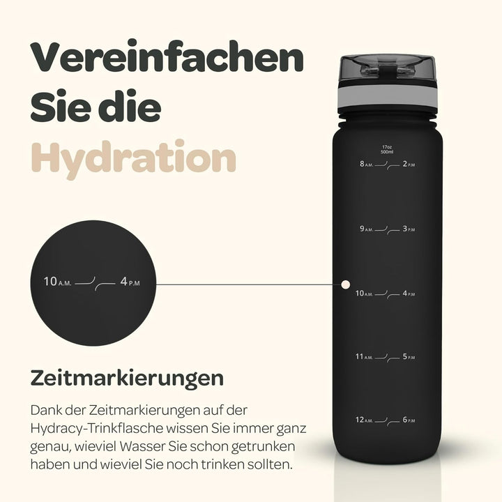 Hydracy Trinkflasche mit Fruchteinsatz - 500ml Wasserflasche - BPA-freie Trinkflasche mit Zeitmarkie
