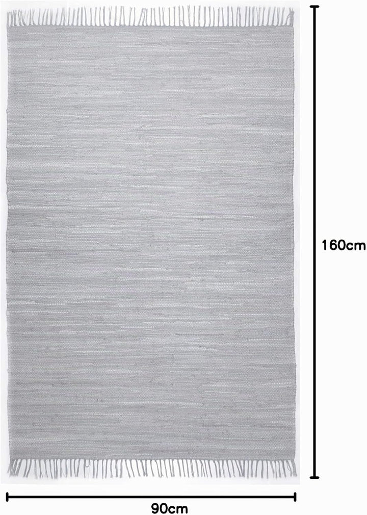 Theko | Dhurry Teppich aus 100% Baumwolle Flachgewebe Teppich Happy Cotton | handgewebt | Farbe: Gra
