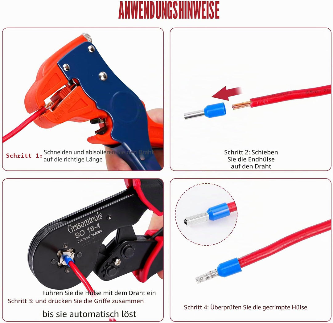 Aderendhülsen-Crimpzange, 0,08-16mm²/AWG 28-5 Crimpwerkzeuge, Draht-Crimpzange, selbsteinrastende Ra