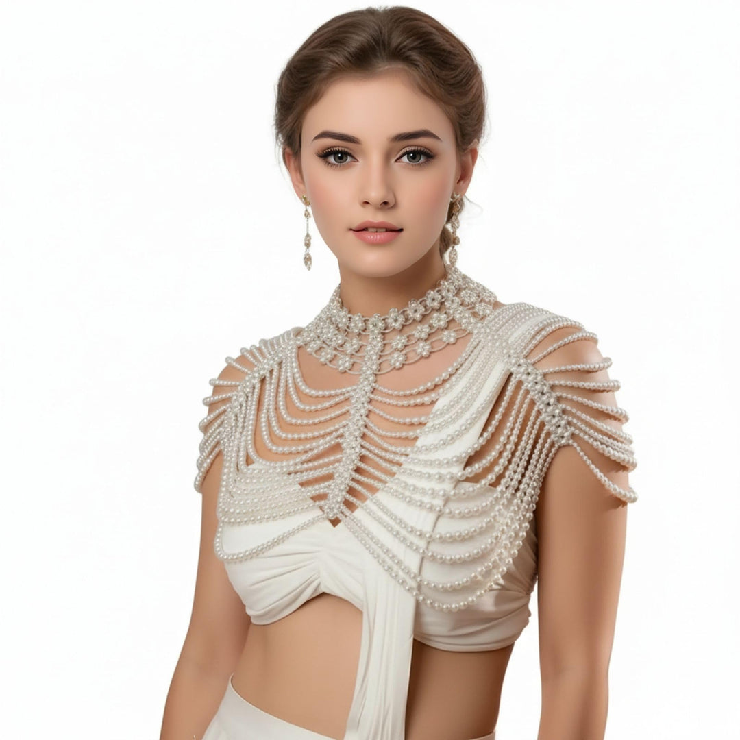 Vintage-Perlen-Umhang, Damenschal, Perlen-Capelet für Braut, Hochzeit, Steampunk-Kostüm Einheitsgrös