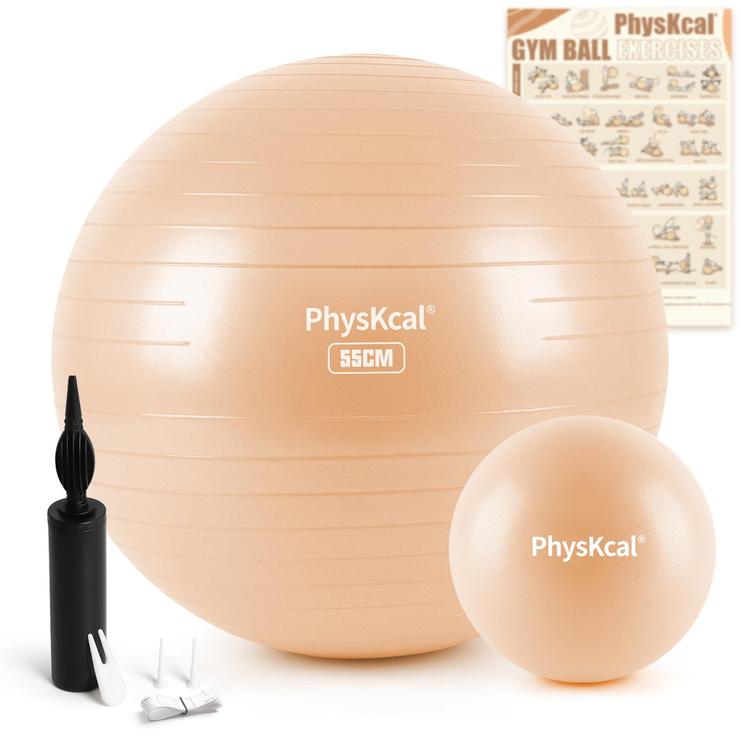PhysKcal Gymnastikball und 23 cm Pilatesball Set, Anti Burst Gymnastikball, Anti-Rutsch-Sitzball, Ba
