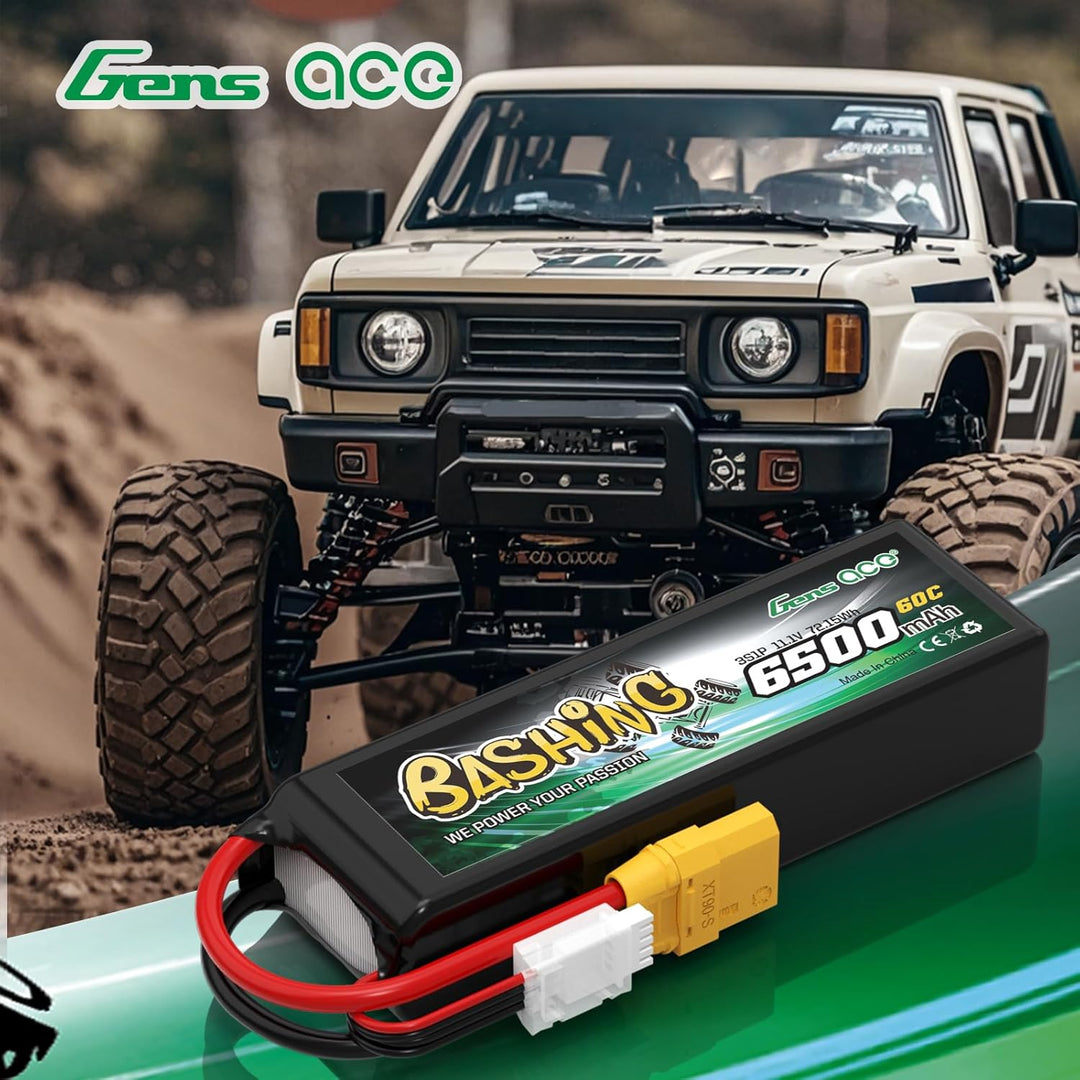 Gens Ace 3S LiPo Akku 6500mAh 11.1V 3S1P 60C Lipo Akku mit XT90 Steck Bashing Batterie für RC Auto,