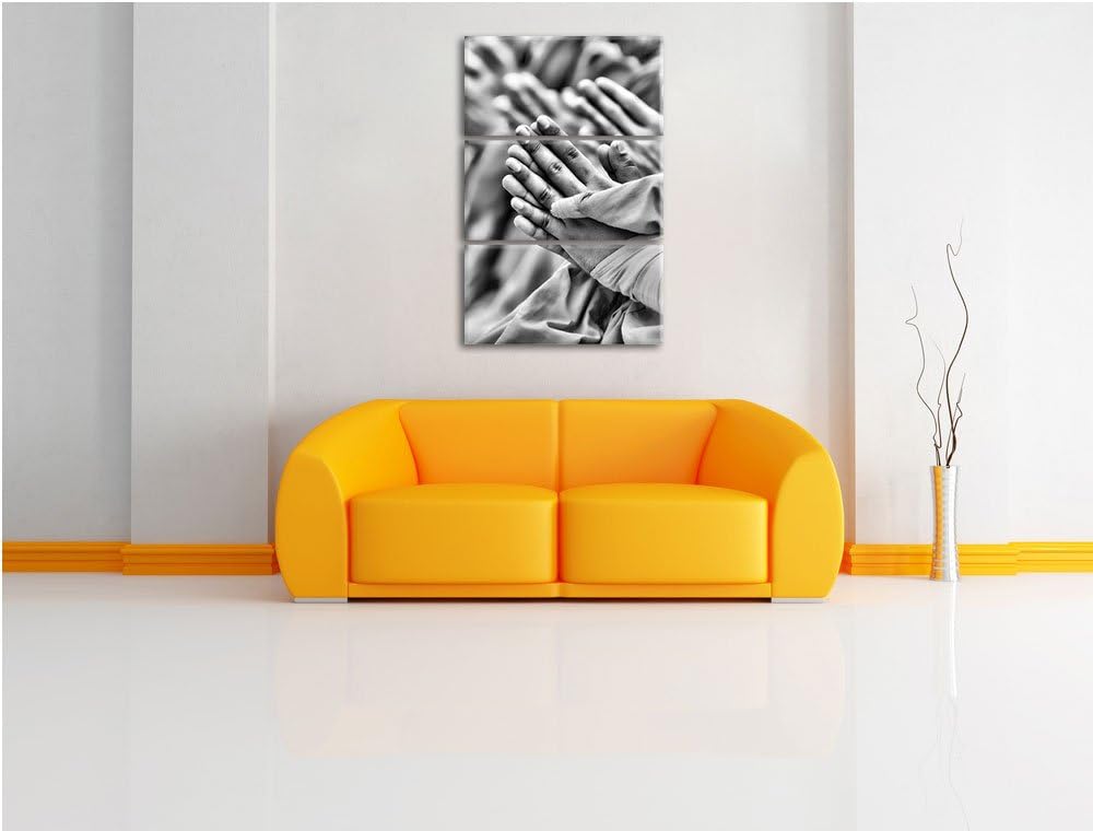 Pixxprint Mönche in Tibet/Format: 3-Teiler (120x80cm) cm/Leinwandbild fertig bespannt Wandbild Kunst