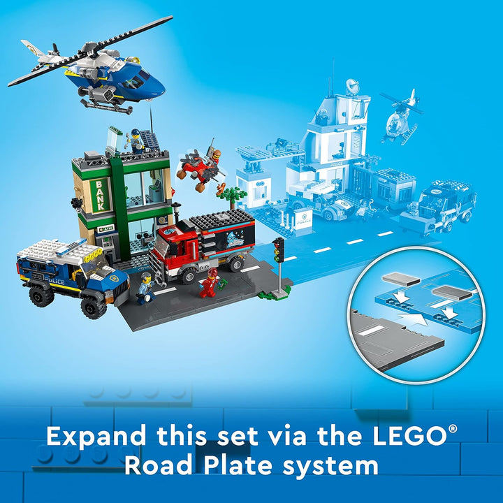 LEGO 60317 City Banküberfall mit Verfolgungsjagd mit Hubschrauber, Drohne und 2 LKWs, Polizei-Set, W