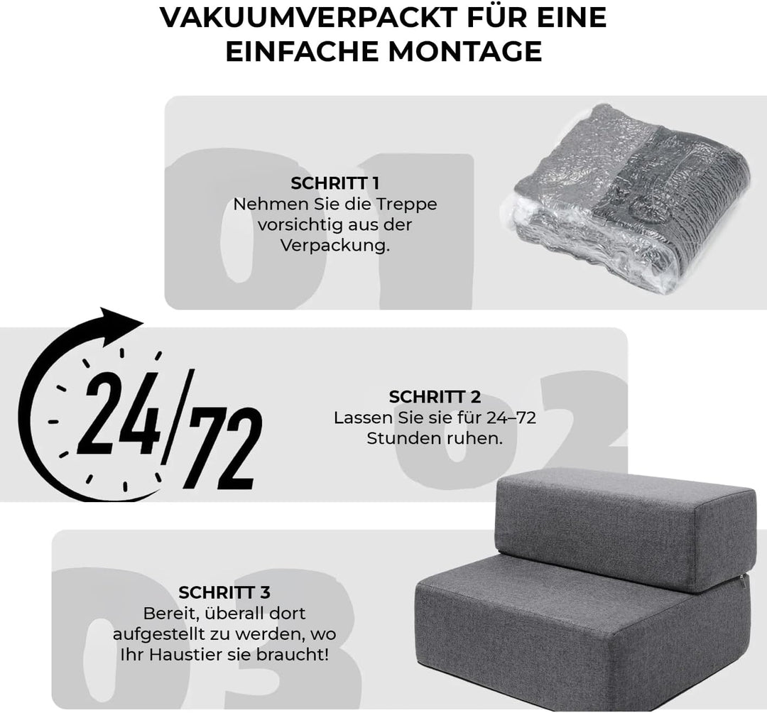 2-in-1 Klapptreppe für Hunde und Katzen mit Ruhebereich, Ergonomische Hundetreppe, Faltbare Einstieg
