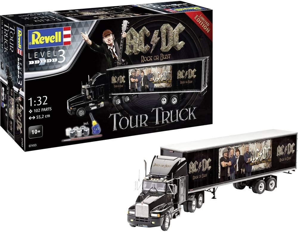 Revell RV07453 Fan-Edition, Geschenkset AC/DC Truck Rock or Bust World Tour, LKW-Bausatz 1:32, Länge