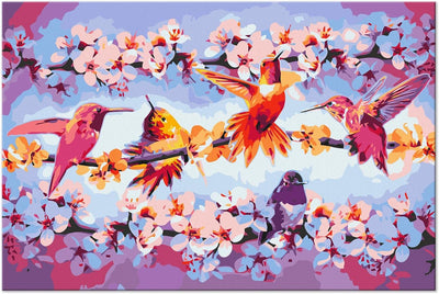 murando - Malen nach Zahlen Kolibri bunt Blumen 60x40 cm Malset mit Holzrahmen auf Leinwand für Erwa