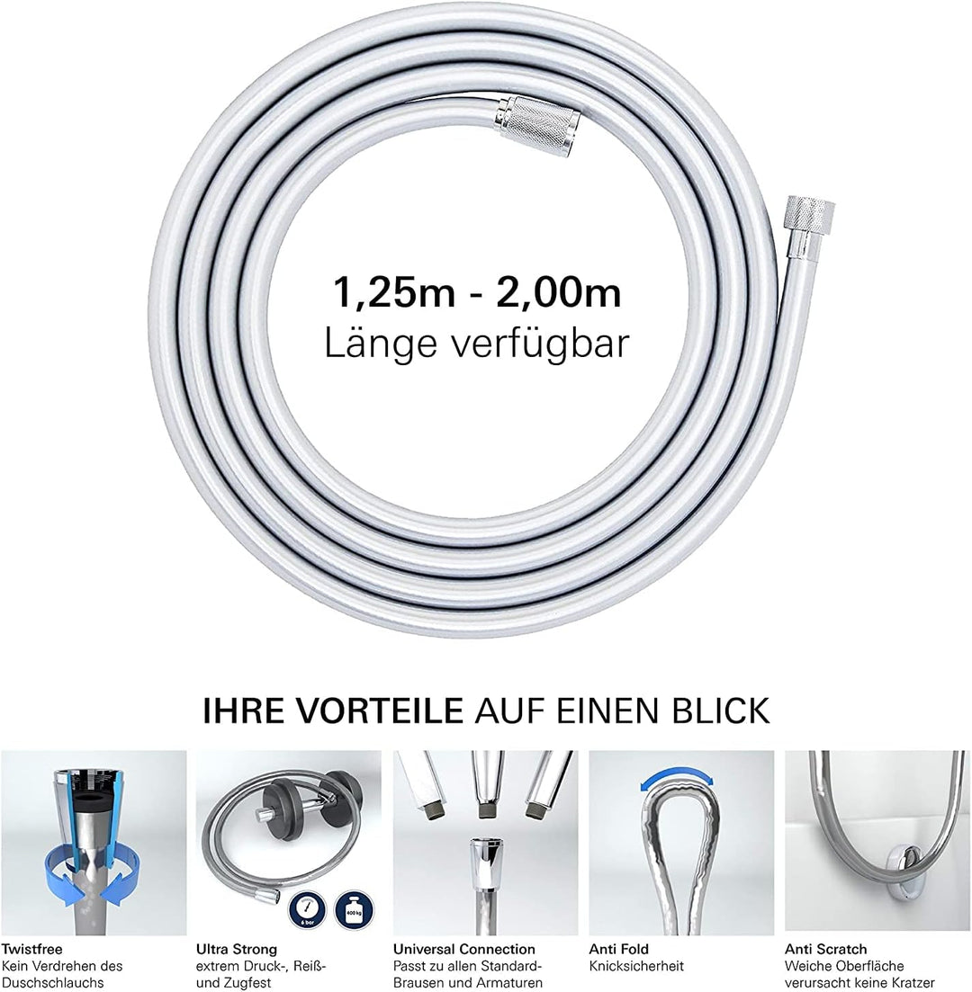 GROHE Relexaflex Metal Long-Life - Metall- Brauseschlauch (200 cm, hitzebeständig bis 75°C ,druckbes