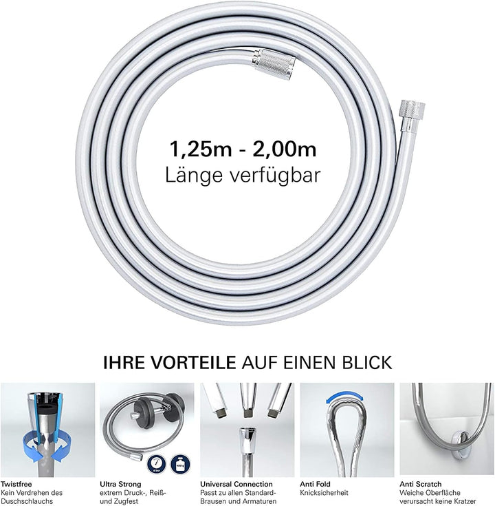 Grohe Silverflex Brauseschlauch 1000 mm BL Chrom 1,00 m glatte Obefläche (Longlife), Chrom 1,00 m gl