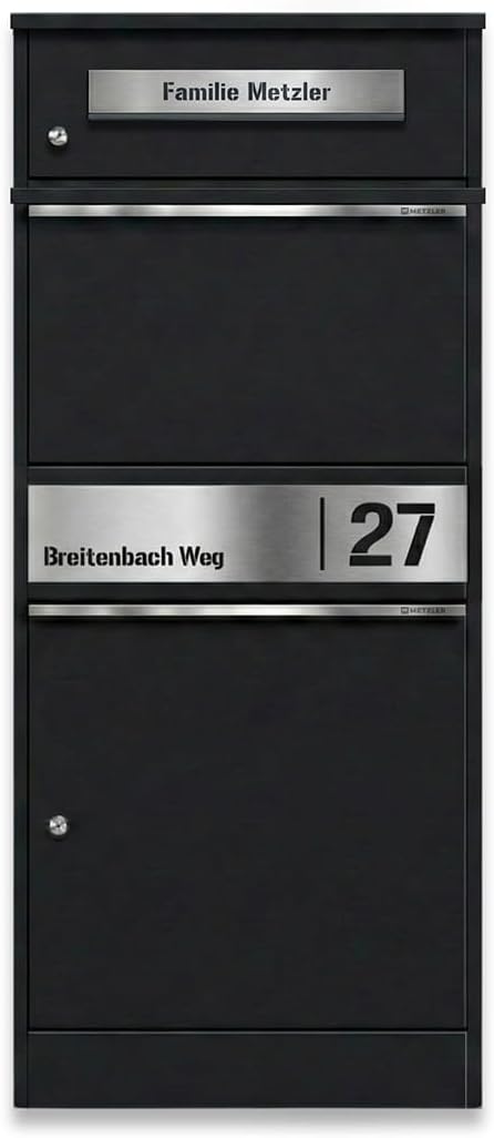 Metzler Paketbox mit 1 Briefkasten – Einzel-Briefkasten mit Paketfach & Namensgravur, personalisiert