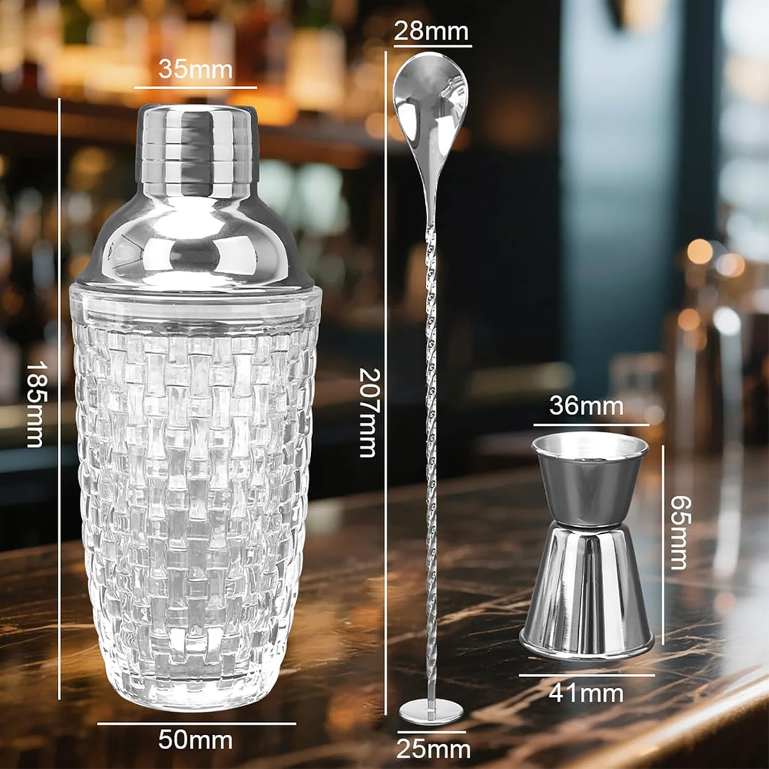 LUPATDY Glas Cocktailshaker,400ml Cocktail Shaker Set,Cocktail Shaker Glas Mixer mit Edelstahl Messb
