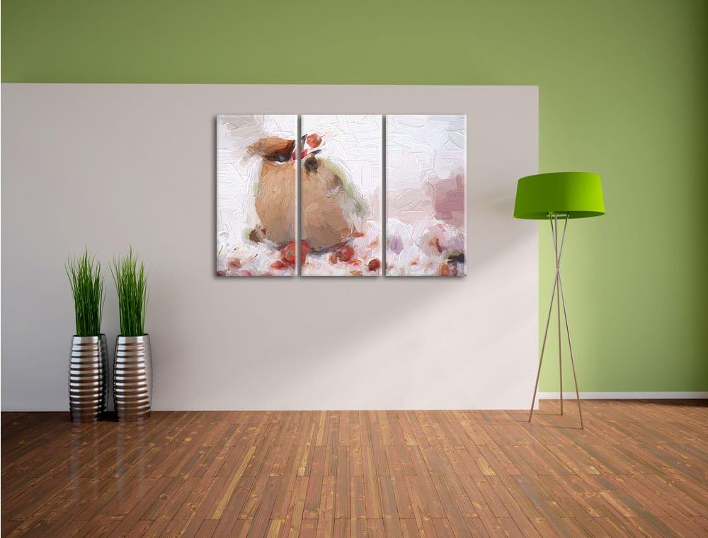 Pixxprint Kleiner Vogel im Schnee Pinsel Effekt 3-Teiler Leinwandbild 120x80 Bild auf Leinwand