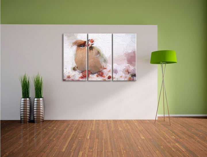 Pixxprint Kleiner Vogel im Schnee Pinsel Effekt 3-Teiler Leinwandbild 120x80 Bild auf Leinwand