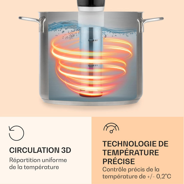 Klarstein Quickstick- Sous-Vide Garer, Präzisionskochtopf, Schongarer, 1300 Watt, Timerfunktion, 3D