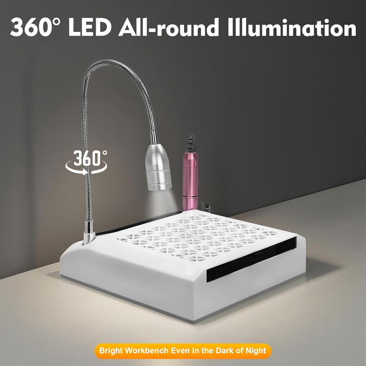 4 in 1 Profi-Nagelfräse, Staub-Staubsauger, 6 Schleifköpfe, LED-Beleuchtung 360 Grad, Filtersystem,