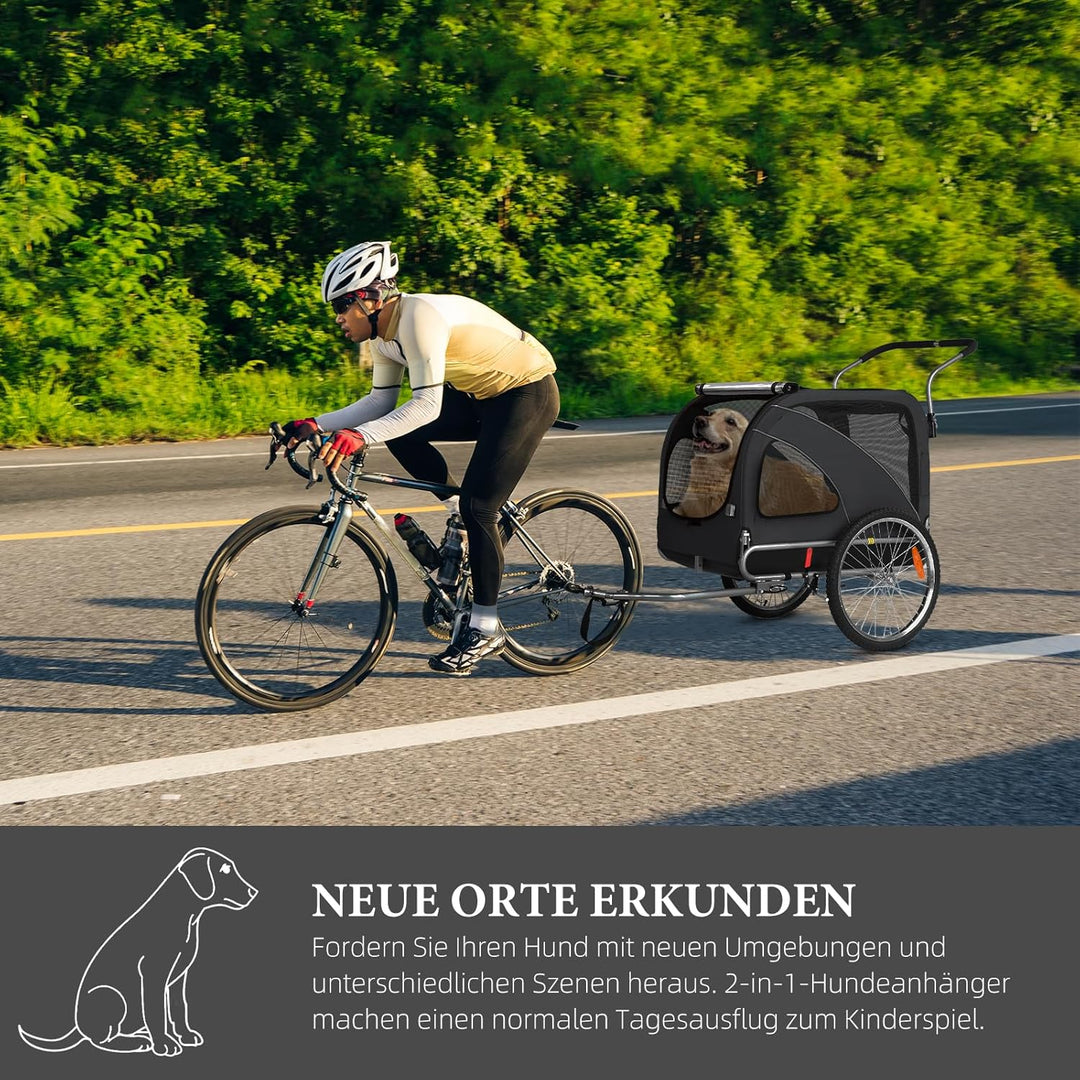 XL Hundeanhänger Fahrrad &amp; Jogger 2-in-1 mit Handbremse und Reflektoren, stabiles 600D Oxford-Gewebe