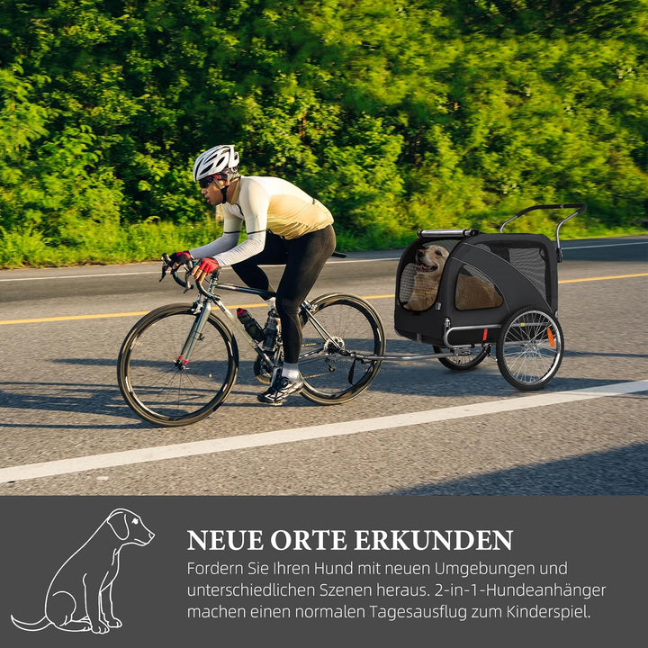 XL Hundeanhänger Fahrrad &amp; Jogger 2-in-1 mit Handbremse und Reflektoren, stabiles 600D Oxford-Gewebe