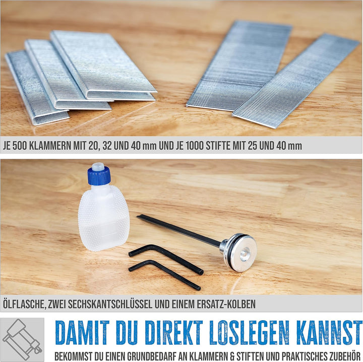 Güde 40220 Druckluftklammergerät Nagler (6 bar max Arbeitsdruck, max 40mm Nagel, 1mm Klammerstärke)