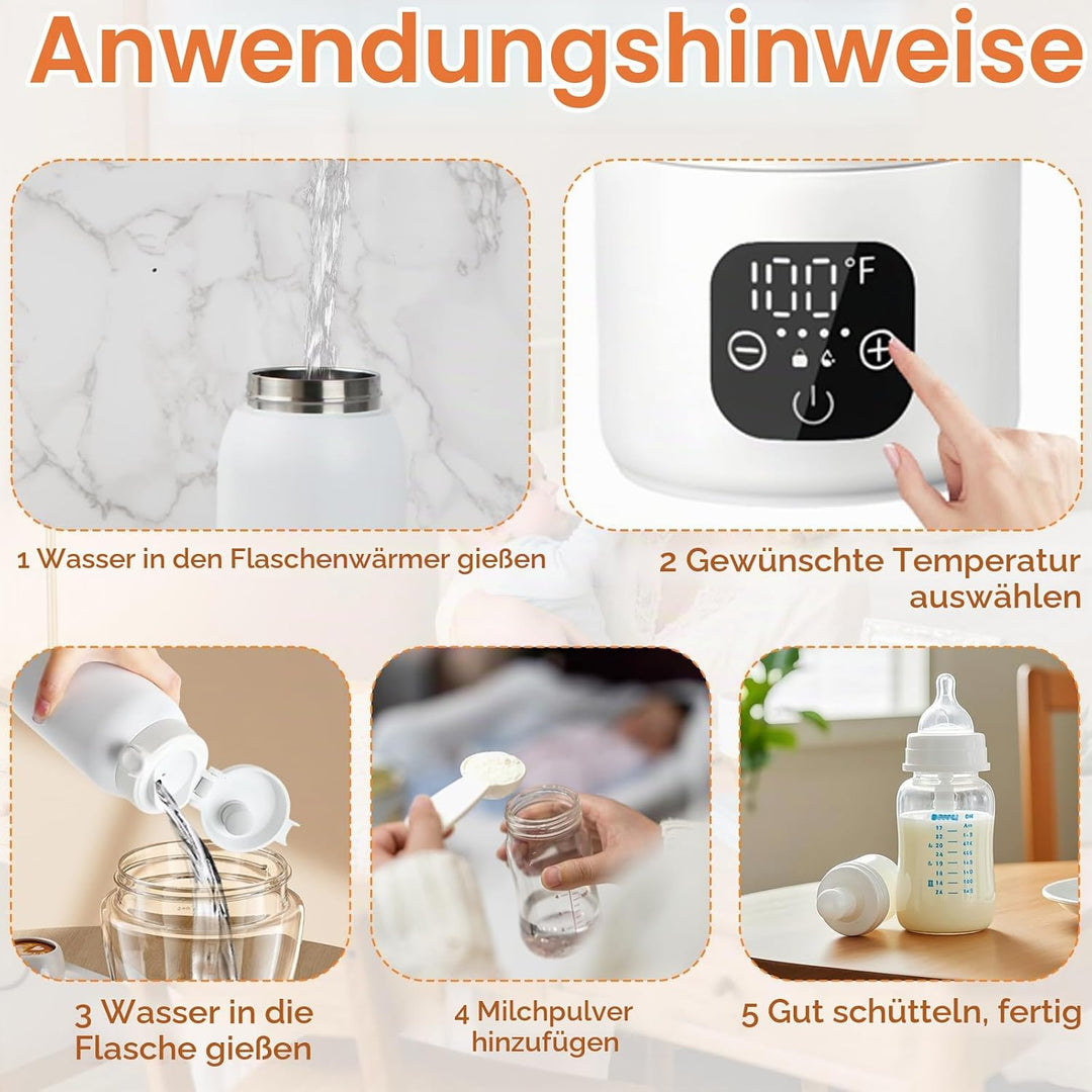 Baby Flaschenwärmer, Fast Baby Milk Bottle Warmer, Temperaturkontrolle 35~70 °C mit Digitalanzeige,