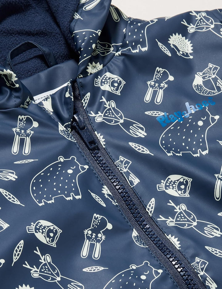 Playshoes Unisex Kinder Fleece-Futter Regenmantel Regenjacke Regenbekleidung 80 marine Waldtiere, 80