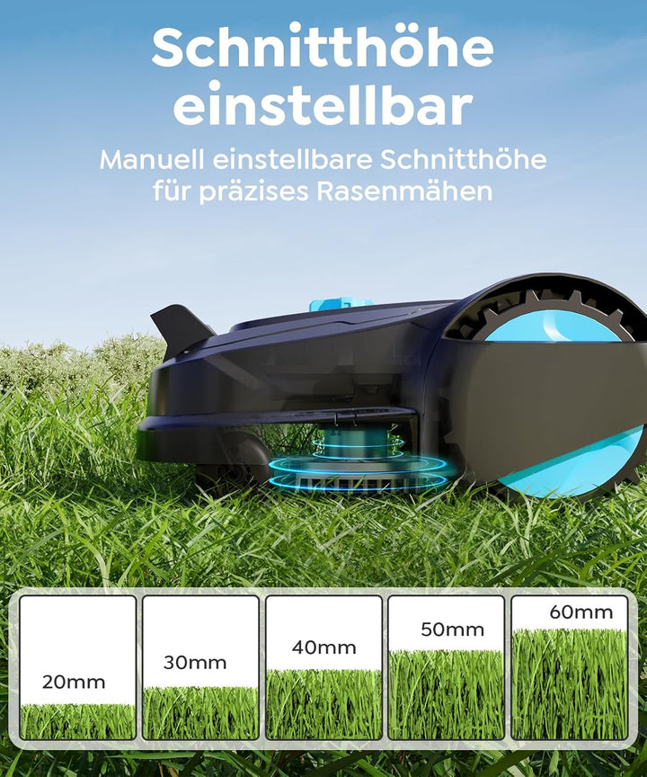 M800Plus Mähroboter ohne Begrenzungskabel, GPS & KI Vision, 800 m² Rasenmäher Roboter, U-förmiger Mä