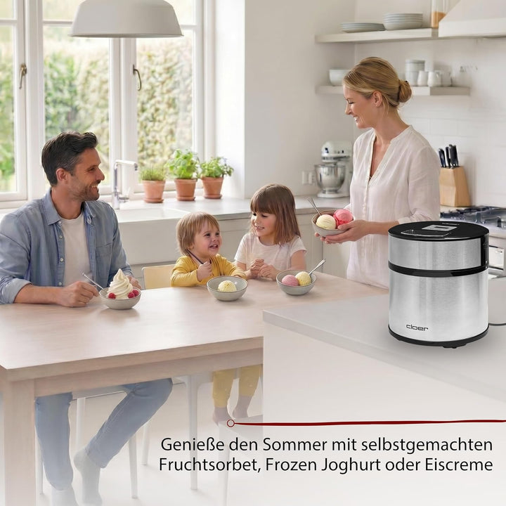 Cloer 9959 Eismaschine für Eis Creme, Eis, Frozen Joghurt und Sorbet, 1,5 l Fassungsvermögen, LED-Di