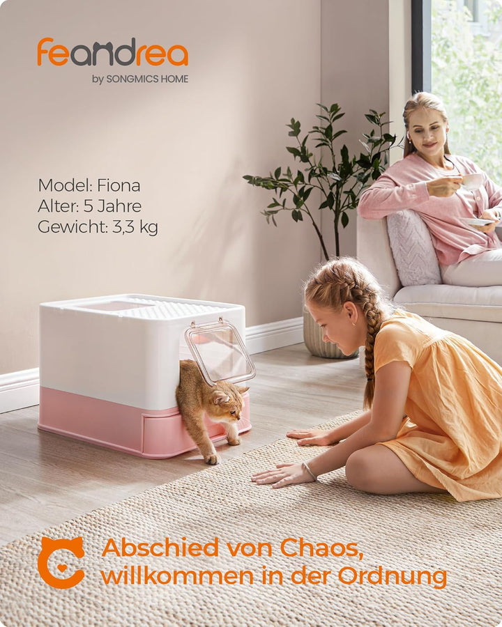 Feandrea Katzenklo 2er Set, Katzentoilette, mit Deckel, ausziehbares Tablett, Schaufel, Bürste, für