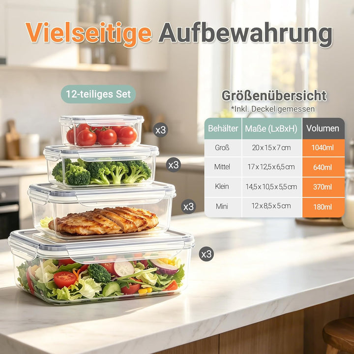 TUSEASY Frischhaltedosen mit Deckel, 12 Stück Vorratsdosen Luftdicht Aufbewahrungsbox mit Deckel Küc