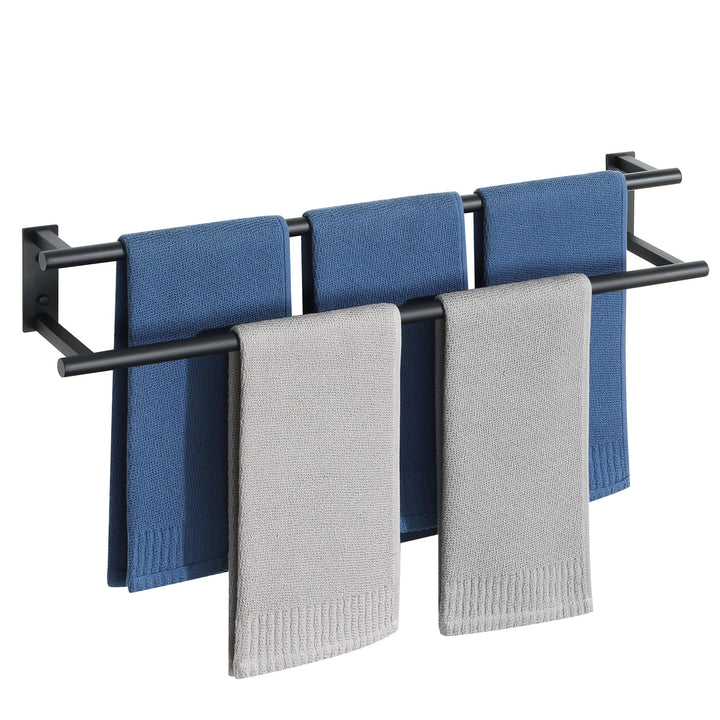 70 cm Doppelter Handtuchständer,Gebürstet Handtuchhalter Wand,Handtuchhalter Schwarz aus Edelstahl S