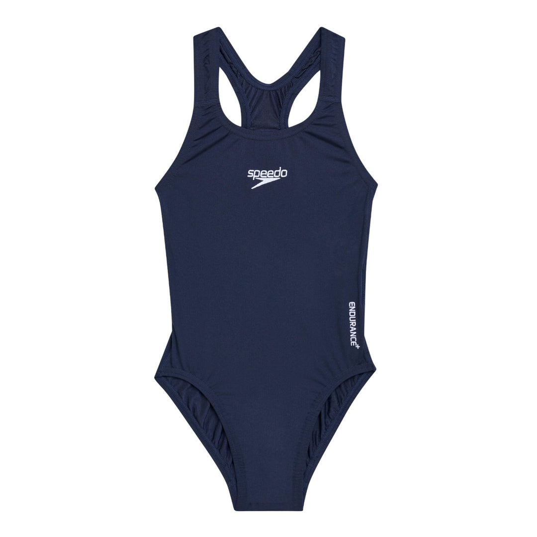 Speedo Mädchen Badeanzug Einteiler Powerflex Flyback Solid Youth Team Farben Badeanzug 7-8 Jahre Nav