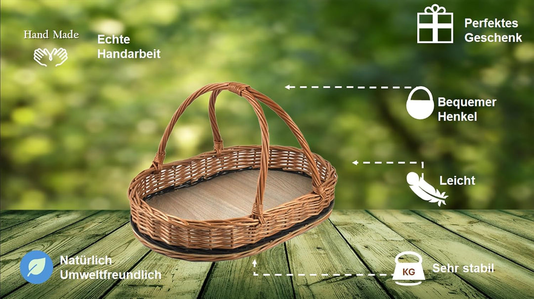MyBer® Tablett Serviertablett Korb aus Weide für Obst Brot Gebäck Weidentablett Weidenkorb Tragekorb