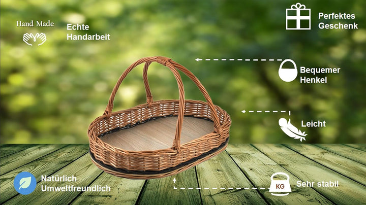 MyBer® Tablett Serviertablett Korb aus Weide für Obst Brot Gebäck Weidentablett Weidenkorb Tragekorb