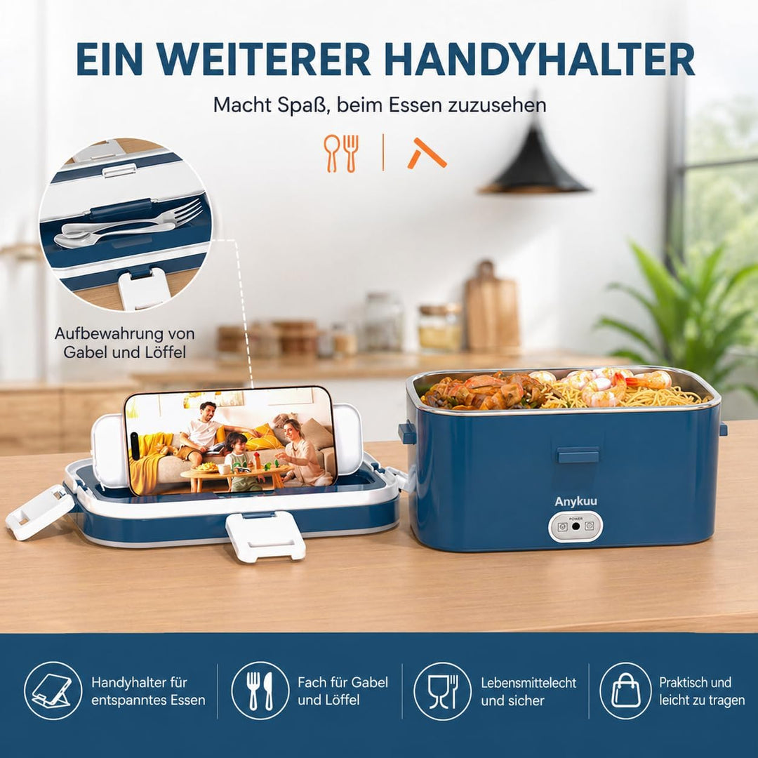 Anykuu Elektrische Lunchbox 100W 1,8L 3-in-1 12V/24V/220V Lunchbox elektrisch mit Edelstahl Gabel Lö