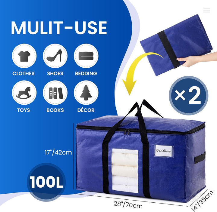 TAILI Umzugstasche mit Reissverschluss,2 PCS tiefblau Extra Grosse Aufbewahrungstasche mit Griffe &