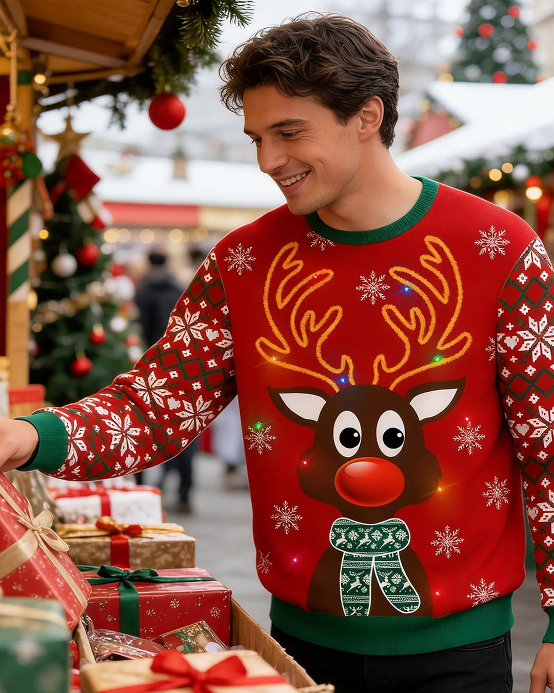 Freshhoodies Unisex Strickpullover Weihnachtspullover Mit LED Leuchten Neuheit Ugly Weihnachtspulli