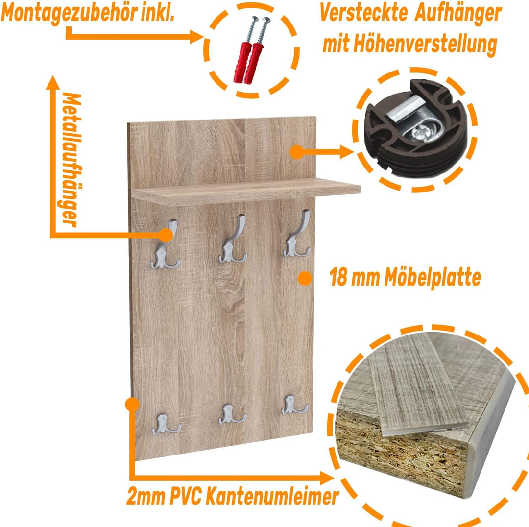 AKKE 70x40 | MEDI Garderobenpaneel Wandgarderobe Garderobe Wandpaneel Kleiderstange ALUMINIUM | SONO