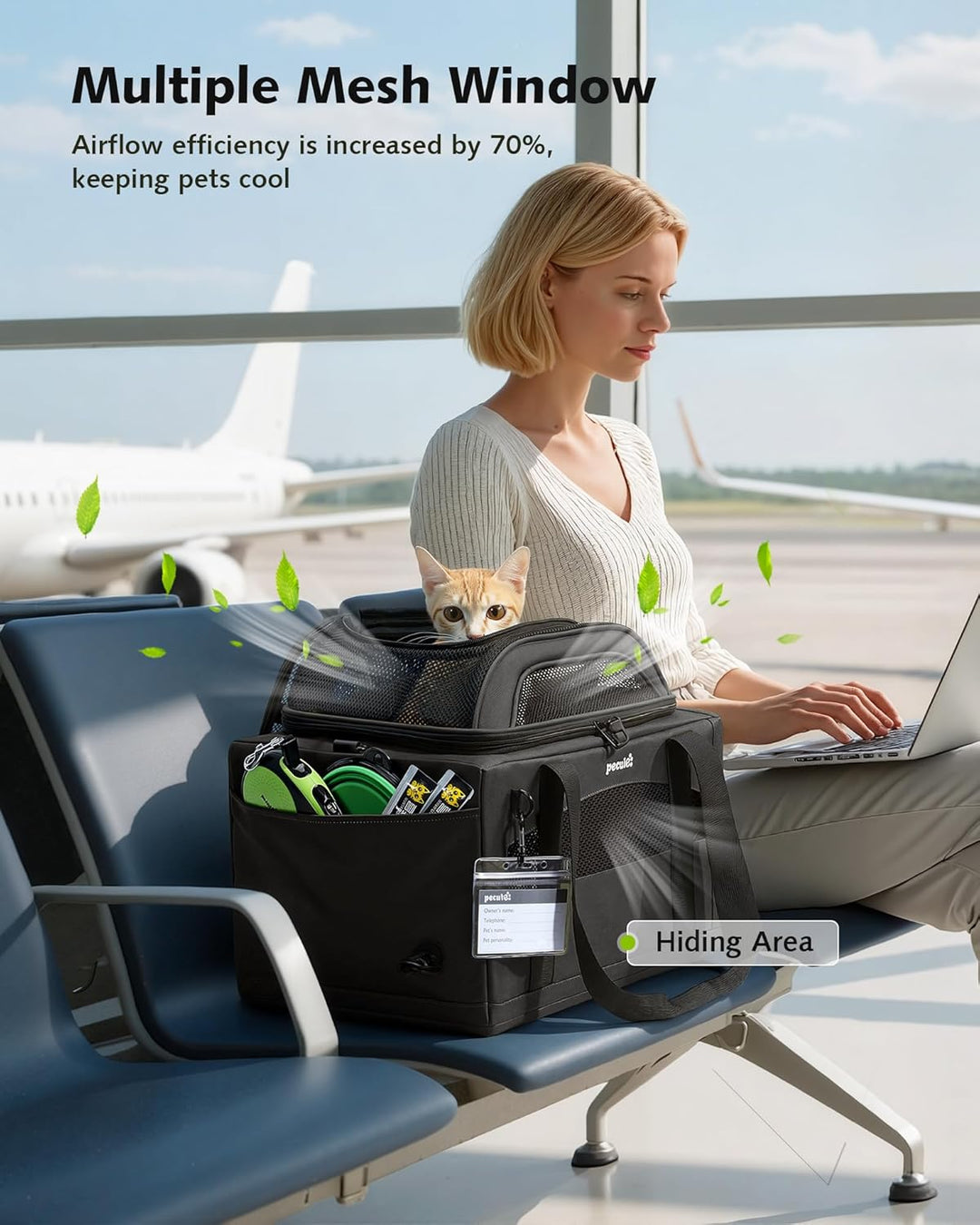 pecute Katzentasche Flugzeug Transporttasche Stabiler Halt Haustier Tragetasche, Transportbox Katze