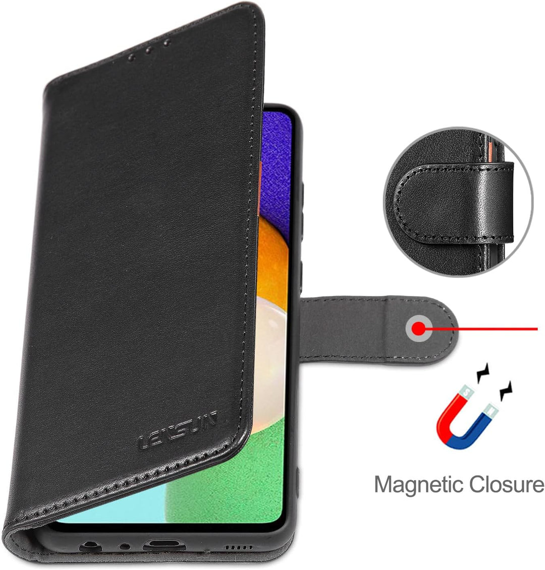LENSUN Echtleder Hülle für Samsung Galaxy A52, A52s 5G Handyhülle [Echtes Leder] [Magnetverschluss]